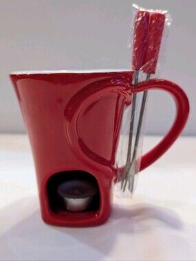 Swissmar Mini Chocolate Fondue Mug 4 Pc Set Sweetheart  Red No Box
